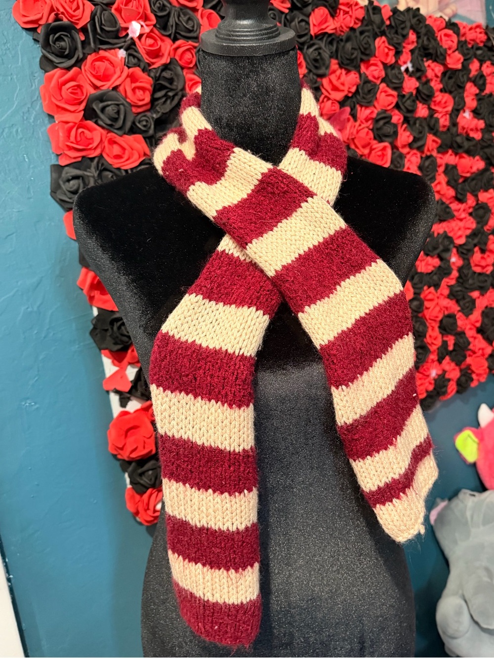Striped Burgundy and Cream Knit Scarf